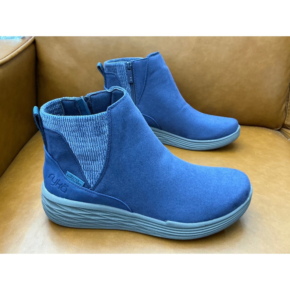 Ryka Noelle Next Ankle Boots Womens 7.5 Blue Water Repellent Side-Zip